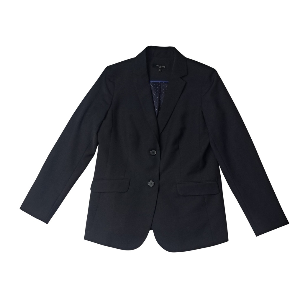 Talbots Blazer Jacket Womens 6P Black Two Button Wool Blend Professional Work